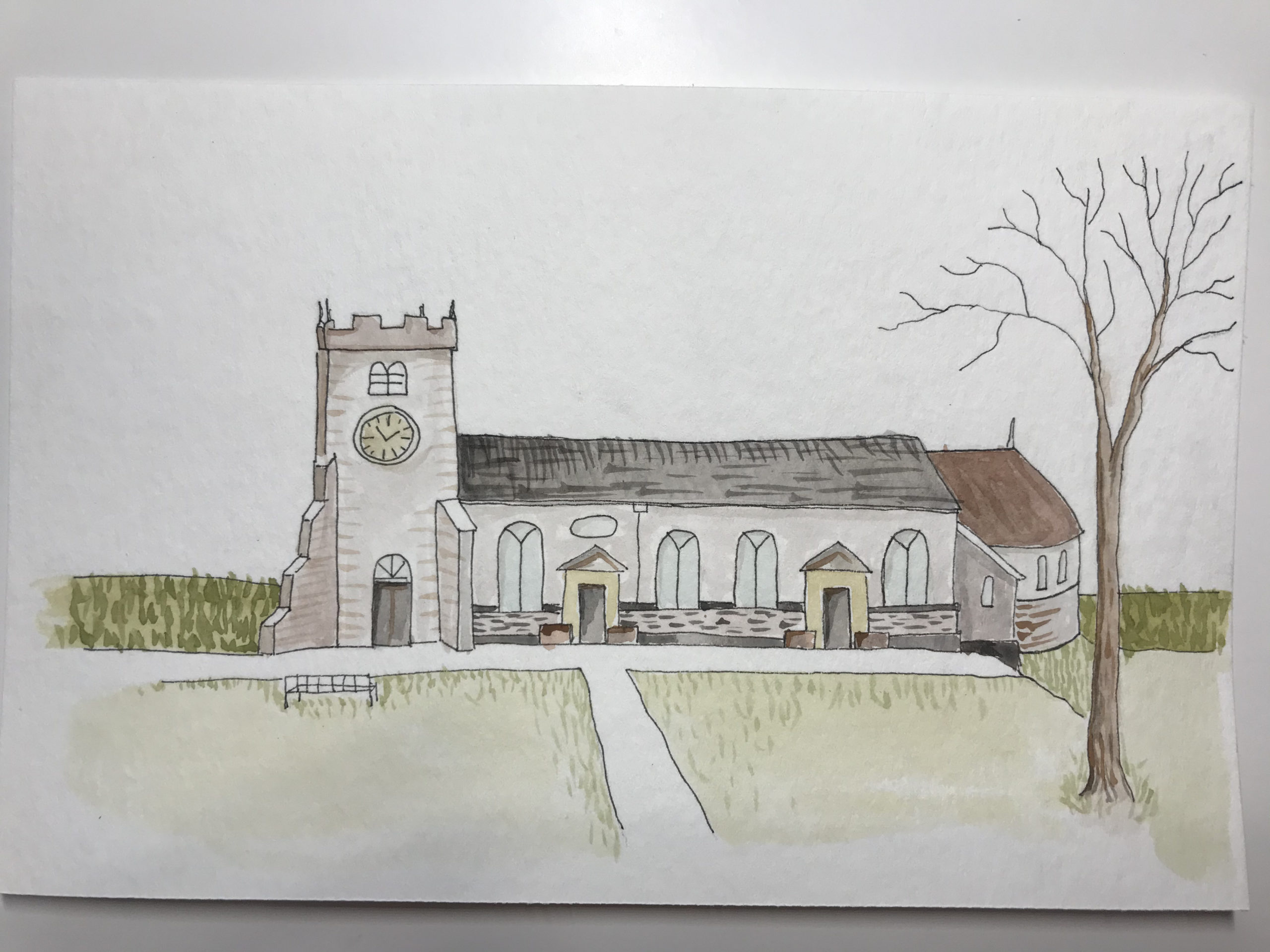 St Chad’s Church Poulton-le-Fylde, Ink and Watercolor