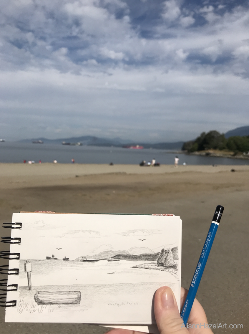 Sketching on location at English Bay, Vancouver