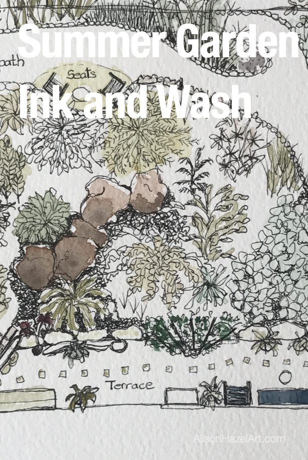 Summer Garden Ink and Wash - Alison Hazel Art
