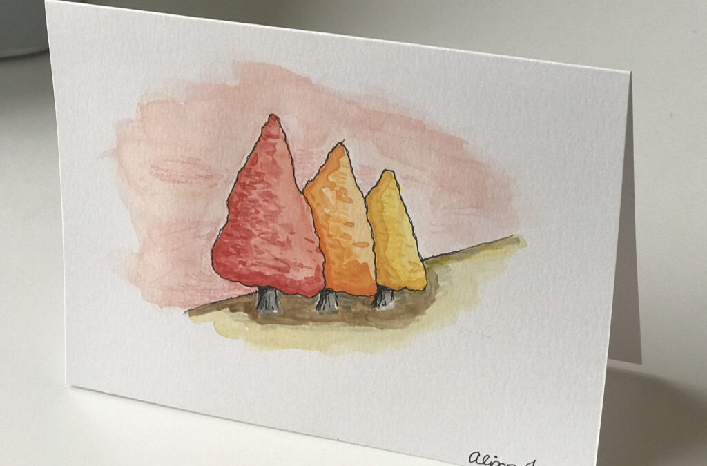 Warm and Cool Colors – “Grove of Trees” Watercolor and Ink